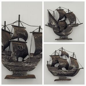 VTG 3 Piece Tin Metal Ships Nina Pinta Santa Maria Colombus Nautical Hong Kong